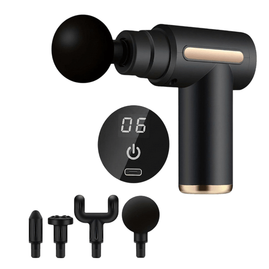 Svart Mini Massagepistol med 4 huvud
